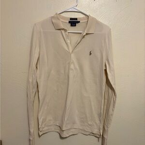 Ralph Lauren Skinny Polo Cream Long Sleeve Top Size XL
